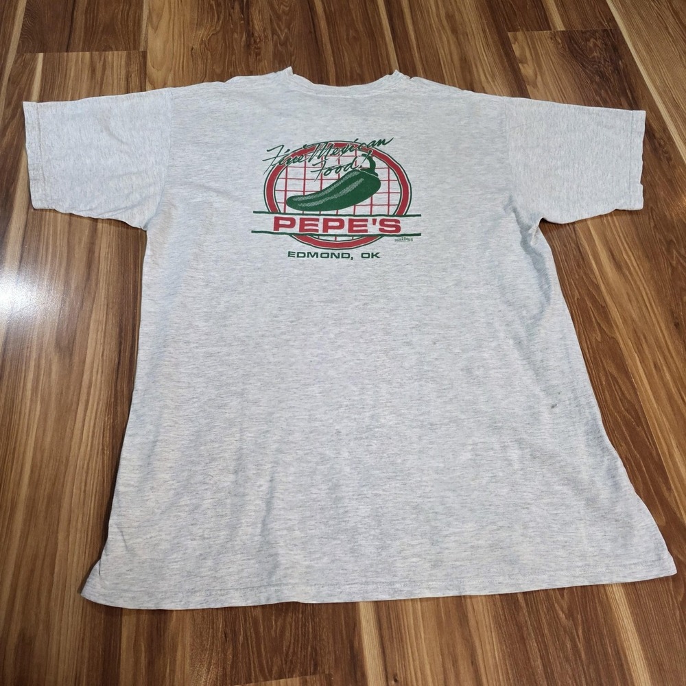 Vintage Pepe's Mexican Food Shirt Mens XL Gray Lee Edmond OK 90s Graphic Tee